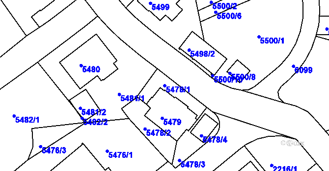 Parcela st. 5478/1 v KÚ Liberec, Katastrální mapa