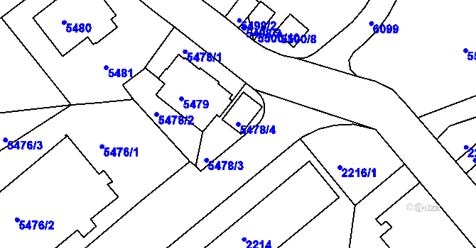 Parcela st. 5478/4 v KÚ Liberec, Katastrální mapa