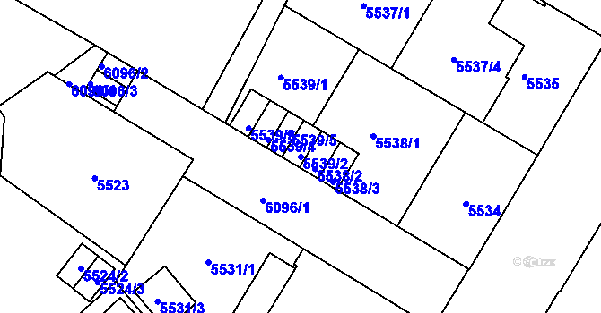 Parcela st. 5539/2 v KÚ Liberec, Katastrální mapa