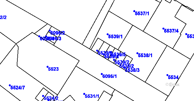 Parcela st. 5539/3 v KÚ Liberec, Katastrální mapa
