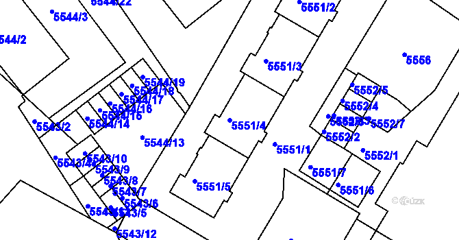 Parcela st. 5551/4 v KÚ Liberec, Katastrální mapa
