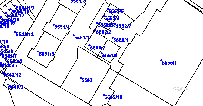 Parcela st. 5551/6 v KÚ Liberec, Katastrální mapa