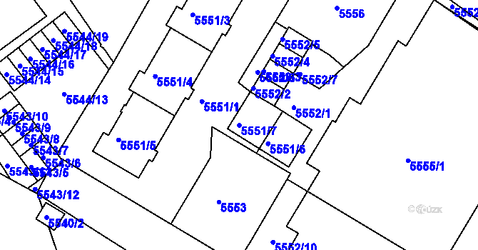 Parcela st. 5551/7 v KÚ Liberec, Katastrální mapa