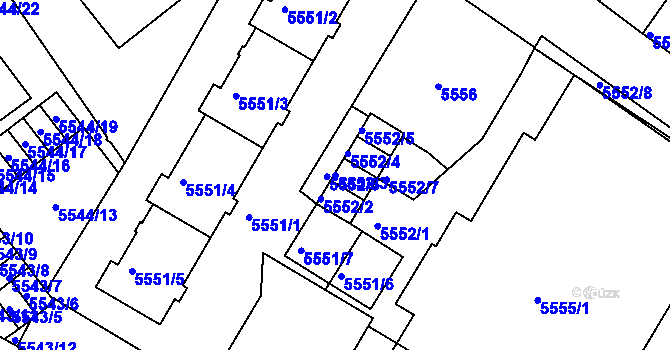 Parcela st. 5552/3 v KÚ Liberec, Katastrální mapa