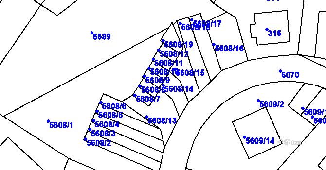 Parcela st. 5608/14 v KÚ Liberec, Katastrální mapa