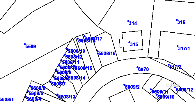 Parcela st. 5608/16 v KÚ Liberec, Katastrální mapa