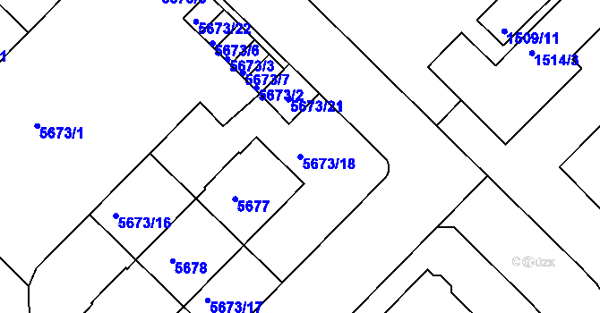 Parcela st. 5673/18 v KÚ Liberec, Katastrální mapa