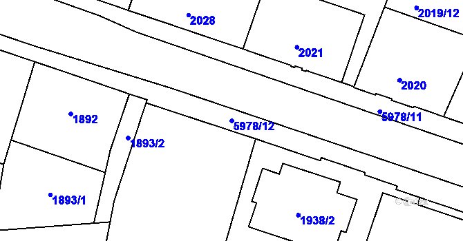 Parcela st. 5978/12 v KÚ Liberec, Katastrální mapa