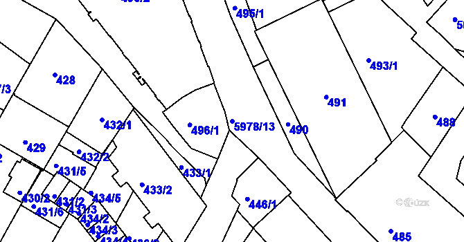 Parcela st. 5978/13 v KÚ Liberec, Katastrální mapa