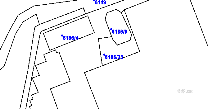 Parcela st. 6186/23 v KÚ Liberec, Katastrální mapa