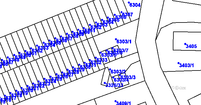 Parcela st. 6303/5 v KÚ Liberec, Katastrální mapa