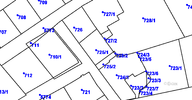 Parcela st. 725/1 v KÚ Liberec, Katastrální mapa