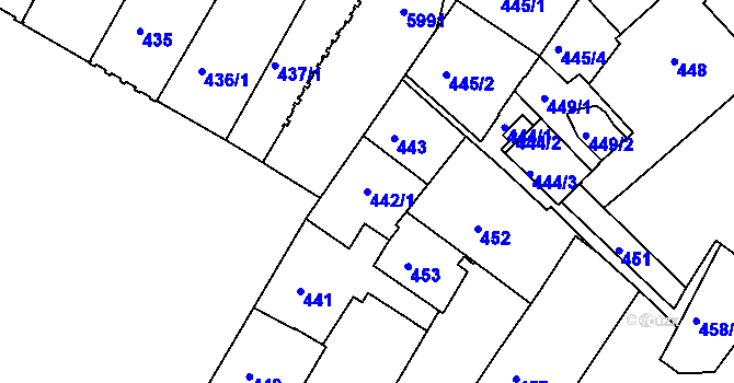 Parcela st. 442/1 v KÚ Liberec, Katastrální mapa