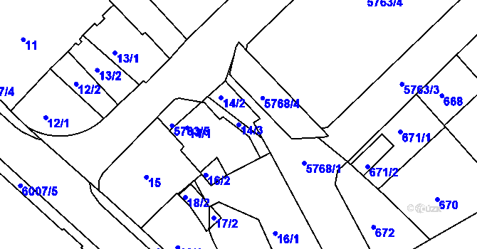 Parcela st. 14/3 v KÚ Liberec, Katastrální mapa