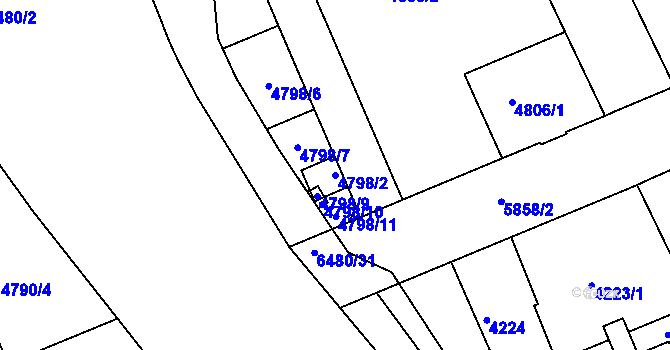 Parcela st. 4798/2 v KÚ Liberec, Katastrální mapa