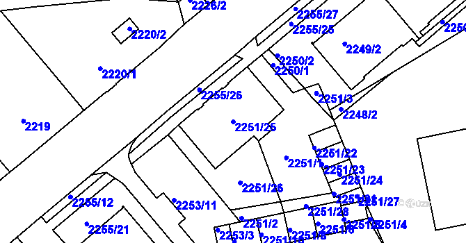 Parcela st. 2251/25 v KÚ Liberec, Katastrální mapa
