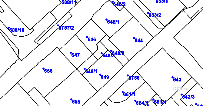 Parcela st. 648/3 v KÚ Liberec, Katastrální mapa