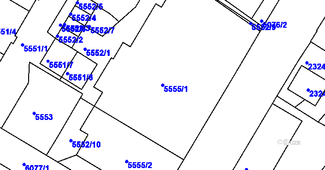 Parcela st. 5555/1 v KÚ Liberec, Katastrální mapa