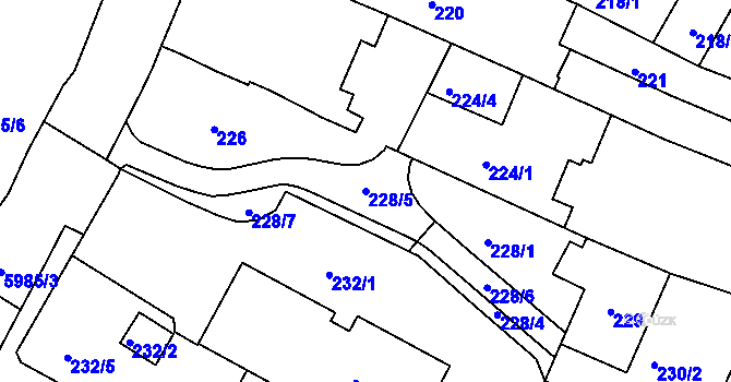 Parcela st. 228/5 v KÚ Liberec, Katastrální mapa