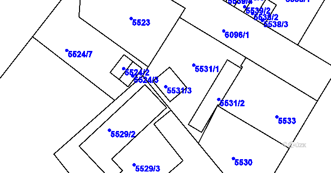 Parcela st. 5531/3 v KÚ Liberec, Katastrální mapa