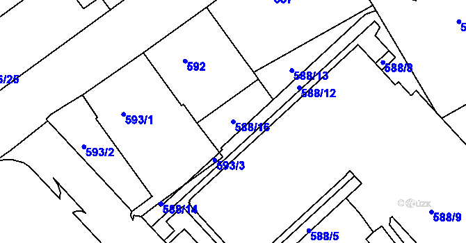 Parcela st. 588/16 v KÚ Liberec, Katastrální mapa