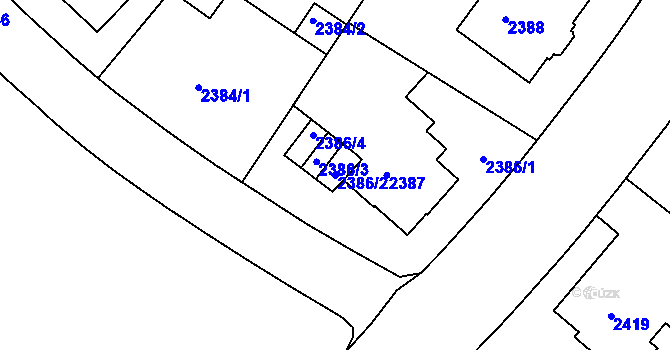 Parcela st. 2386/2 v KÚ Liberec, Katastrální mapa