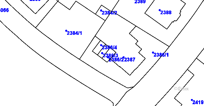 Parcela st. 2386/3 v KÚ Liberec, Katastrální mapa