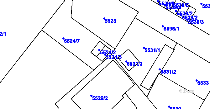 Parcela st. 5524/3 v KÚ Liberec, Katastrální mapa