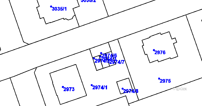 Parcela st. 2974/6 v KÚ Liberec, Katastrální mapa