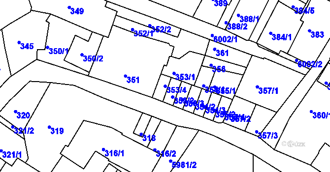 Parcela st. 353/4 v KÚ Liberec, Katastrální mapa