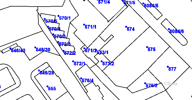 Parcela st. 573/1 v KÚ Liberec, Katastrální mapa