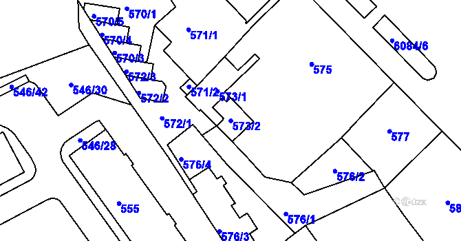 Parcela st. 573/2 v KÚ Liberec, Katastrální mapa