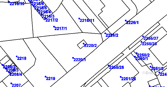 Parcela st. 2220/2 v KÚ Liberec, Katastrální mapa