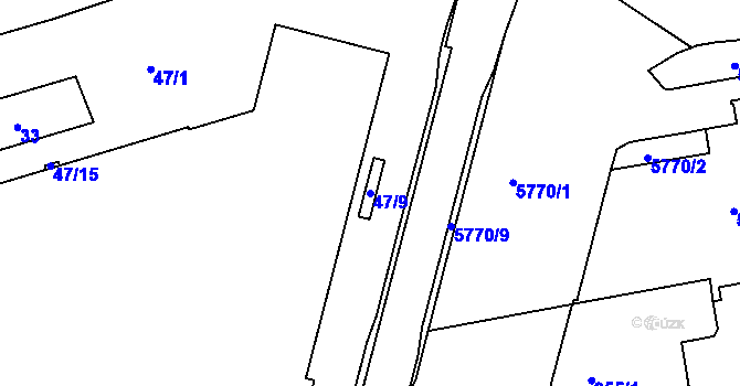 Parcela st. 47/9 v KÚ Liberec, Katastrální mapa