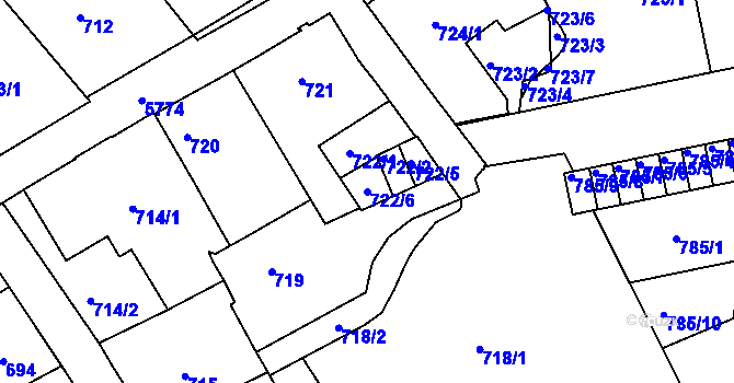 Parcela st. 722/6 v KÚ Liberec, Katastrální mapa