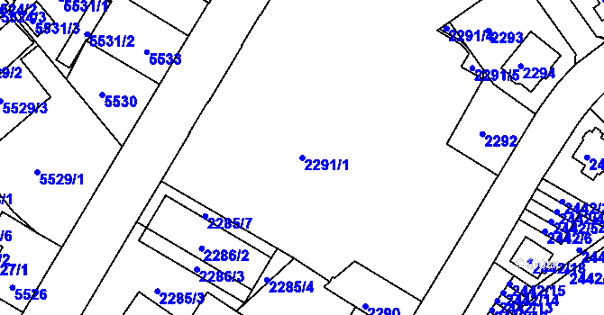 Parcela st. 2291/1 v KÚ Liberec, Katastrální mapa