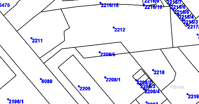 Parcela st. 2208/5 v KÚ Liberec, Katastrální mapa