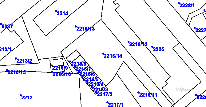 Parcela st. 2216/14 v KÚ Liberec, Katastrální mapa
