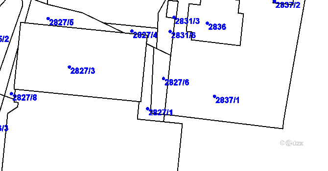 Parcela st. 2827/6 v KÚ Liberec, Katastrální mapa