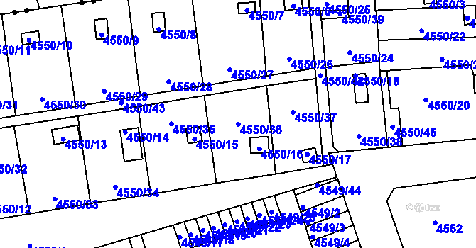 Parcela st. 4550/36 v KÚ Liberec, Katastrální mapa