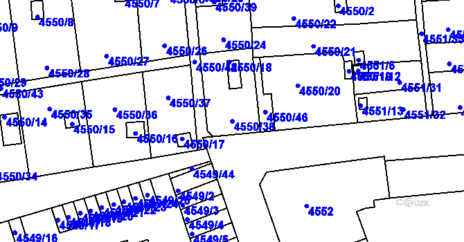 Parcela st. 4550/38 v KÚ Liberec, Katastrální mapa