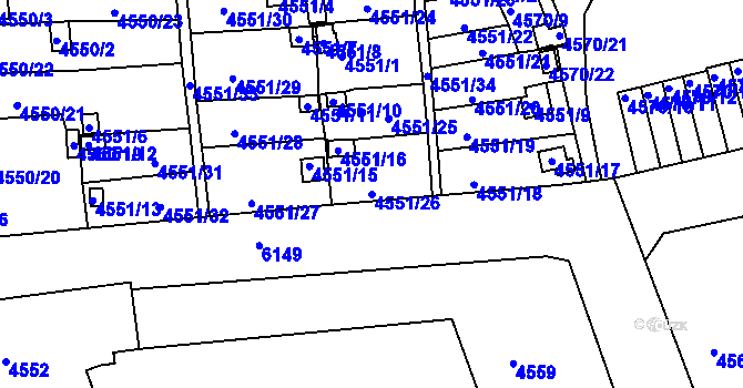 Parcela st. 4551/26 v KÚ Liberec, Katastrální mapa