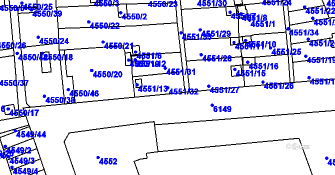 Parcela st. 4551/32 v KÚ Liberec, Katastrální mapa