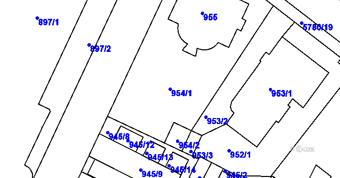 Parcela st. 954/1 v KÚ Liberec, Katastrální mapa