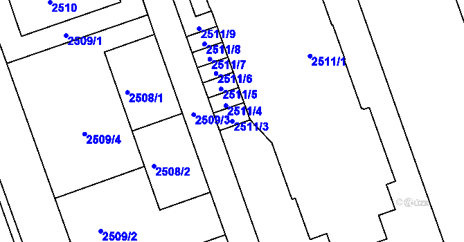Parcela st. 2511/3 v KÚ Liberec, Katastrální mapa