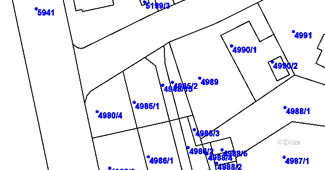 Parcela st. 4948/15 v KÚ Liberec, Katastrální mapa