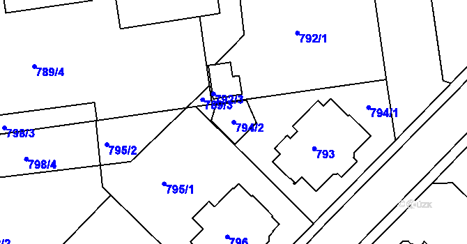 Parcela st. 794/2 v KÚ Liberec, Katastrální mapa