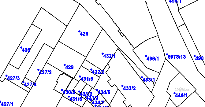 Parcela st. 432/1 v KÚ Liberec, Katastrální mapa