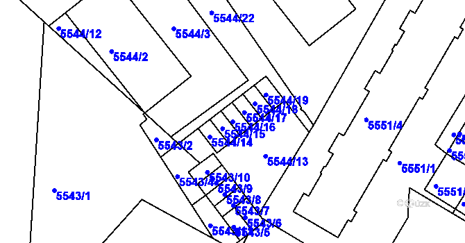 Parcela st. 5544/16 v KÚ Liberec, Katastrální mapa