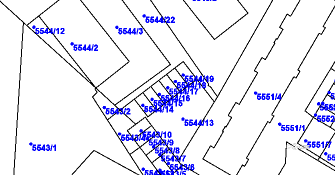 Parcela st. 5544/17 v KÚ Liberec, Katastrální mapa